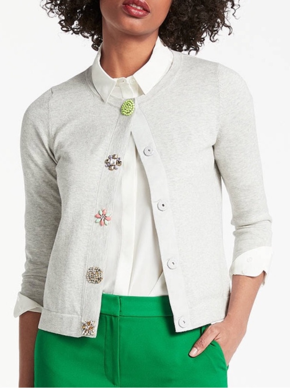 Boden Denise Embellished Button Front Cardigan Sweater